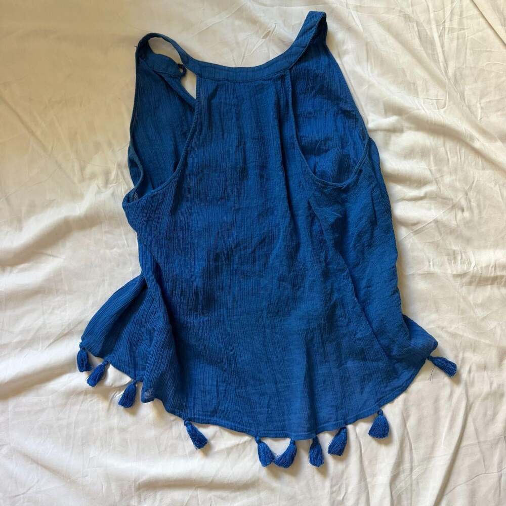 Lilly Pulitzer Women's Blue Tassel Tank Top Cotton Boho Size Medium - Picture 3 of 3